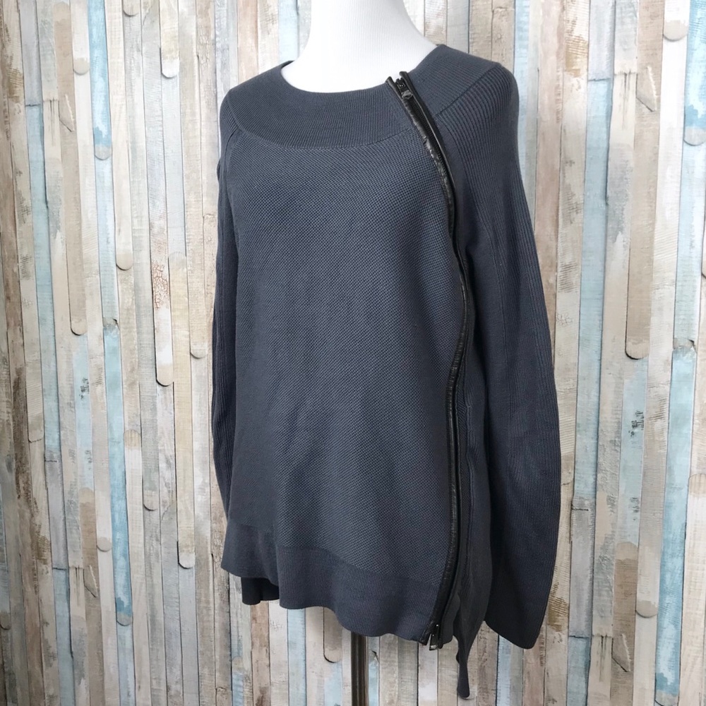 Vince S Textured Knit Leather Trim Zipper Sweater